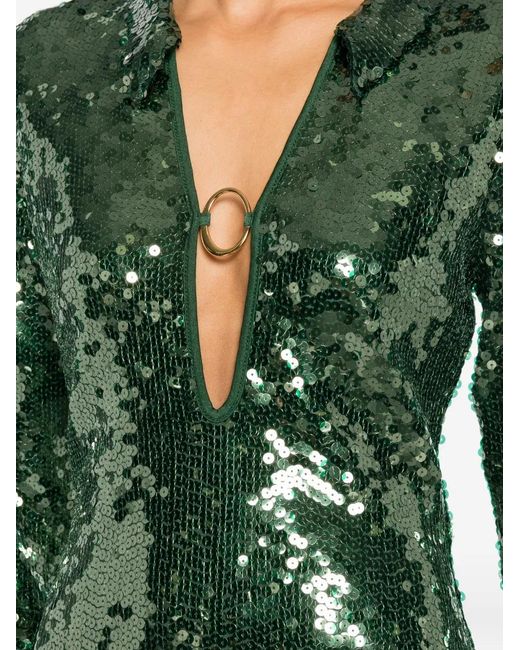 Oseree Green Marilyn Sequin-Embellished Mini Dress