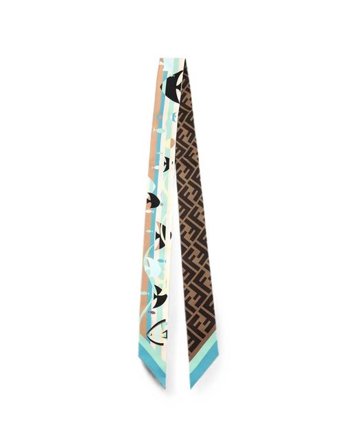 Fendi Blue Wrappy Fish-Print Silk Scarf