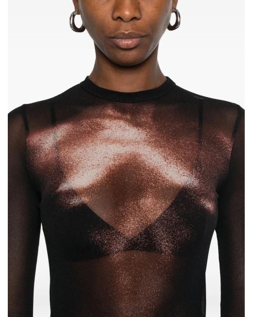 Jean Paul Gaultier Black Body-Print Mesh Top