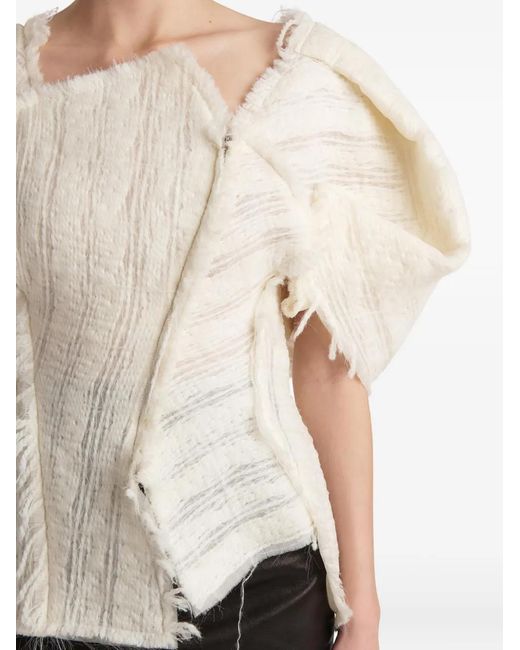 Khaite White Quan Frayed-Sleeve Top