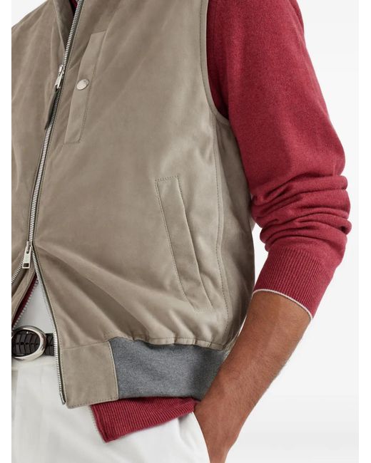 Brunello Cucinelli Gray Sleeveless Leather Jacket for men