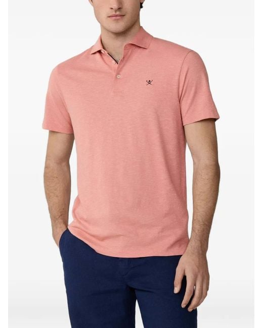 Hackett Blue Embroidered Cotton-Linen Polo Shirt for men
