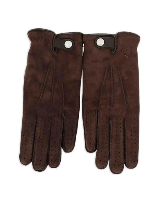 Brunello Cucinelli Brown Perforated Suede Gloves for men