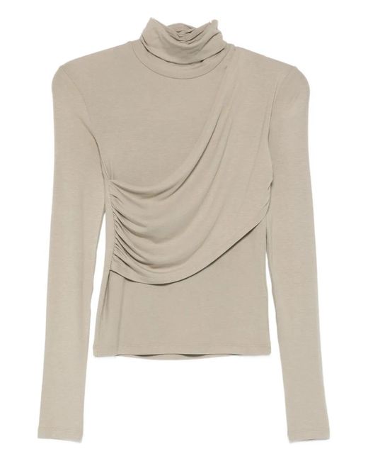 Patrizia Pepe Natural High-Neck Draped Top