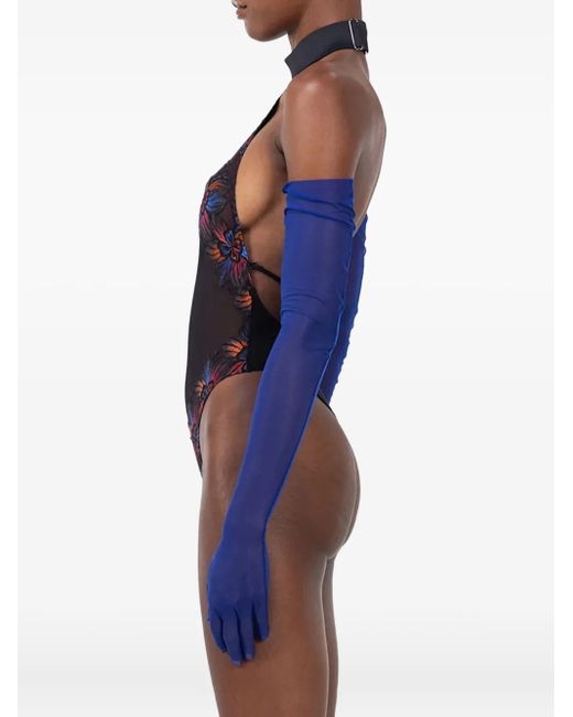 Zhilyova Gray Laia Floral-Embroidered Halter Bodysuit