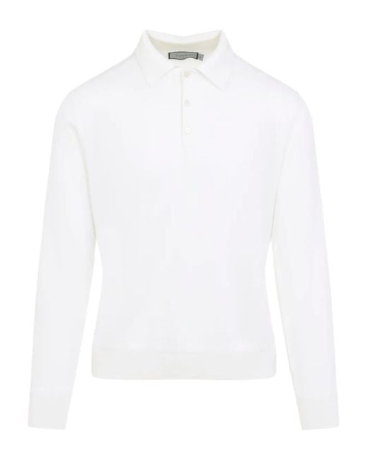 Canali Langärmeliges Poloshirt in White für Herren