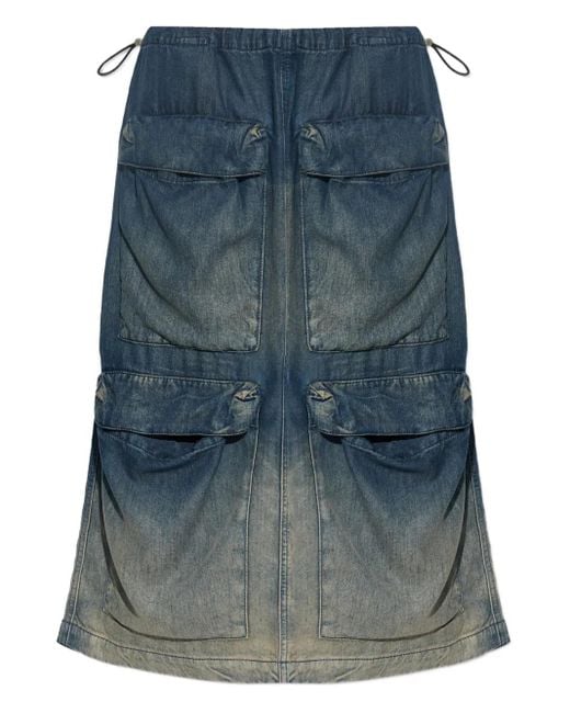 DIESEL Blue Multi-Pocket Denim Midi Skirt