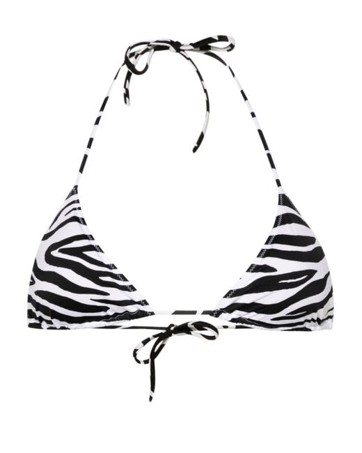Mc2 Saint Barth White Leah Zebra-print Bikini Top