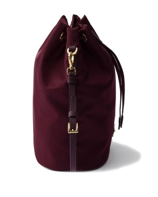 Prada Red Drawstring Metal-Logo Bucket Bag