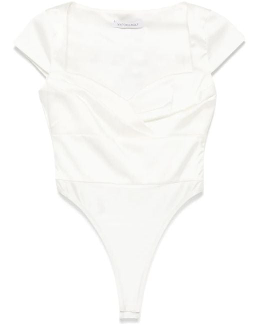 Viktor & Rolf White Sweetheart Pleat-Detailing Bodysuit