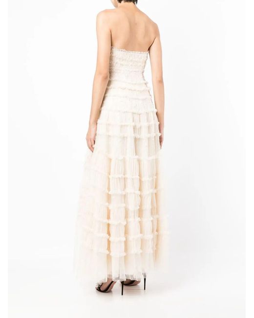 Needle & Thread White Ruffled-Detail Sleeveless Dress