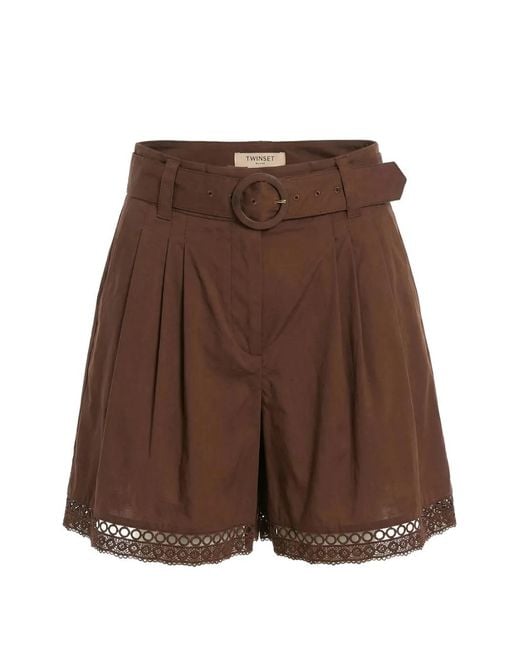 Twinset Brown Belted Shorts
