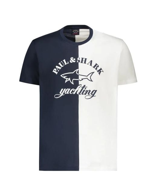 Paul & Shark Blue Logo-Print Colourblock T-Shirt for men