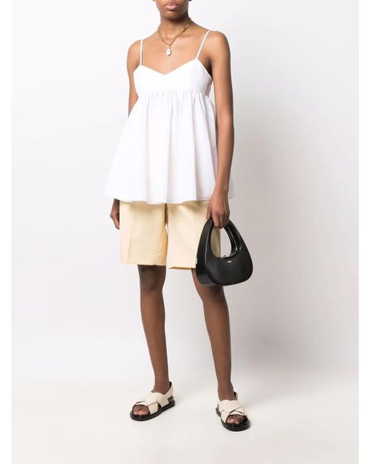 Aspesi White Spaghetti-Strap Peplum Top