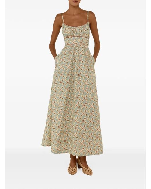Palm Noosa Natural Floral-Print Gathered Dress