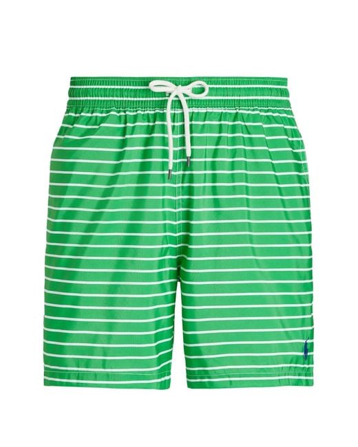 Polo Ralph Lauren Green Striped Drawstring-Waist Swim Shorts for men
