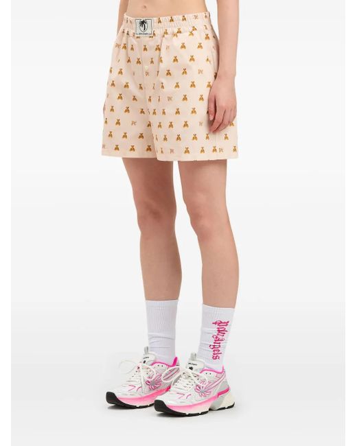 Palm Angels Natural Mini Bear Monogram Shorts