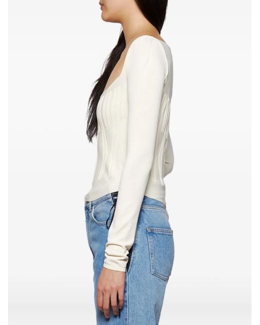 Mugler White Boning-Detai Long-Sleeve Top