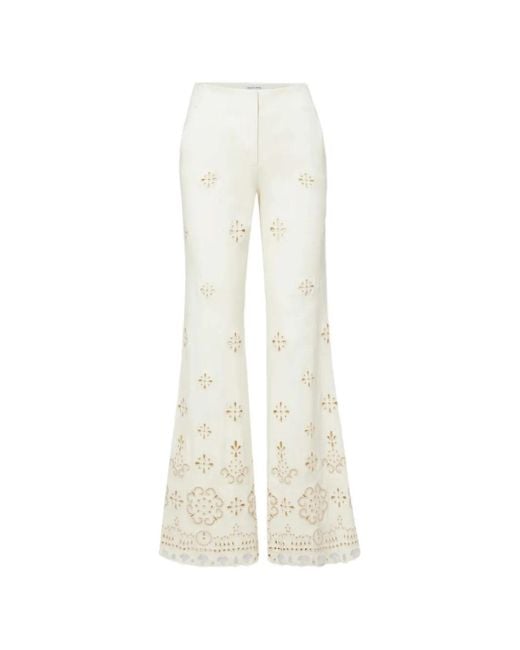Veronica Beard White Komi Eyelet Embroidered Trousers