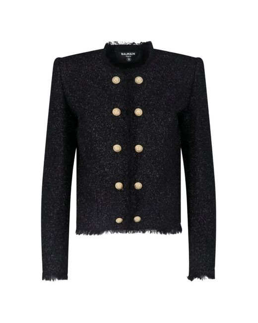 Balmain Blue Lion-Button Tweed Jacket