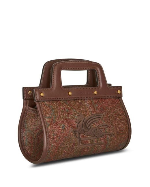 Etro Brown Paisley-print Leather-trim Mini Bag