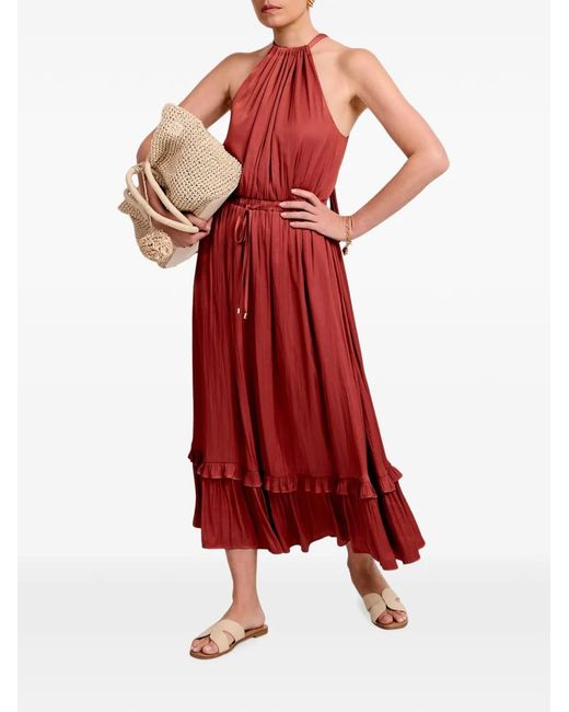 Mint Velvet Red Halterneck Ruffled Midi Dress