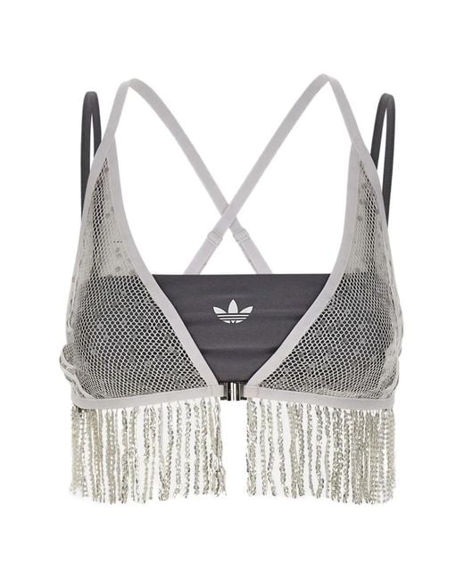 Adidas White Sequin Fringed Set Top