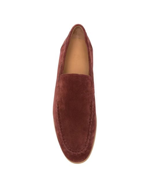 Eleventy Brown Whipstitch-Detail Suede Loafers for men