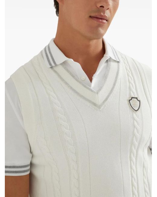 Brunello Cucinelli White Cable Knit Vest for men