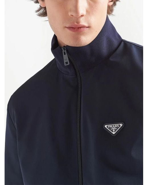 Prada Blue Triangle-Logo Zip-Up Jacket for men