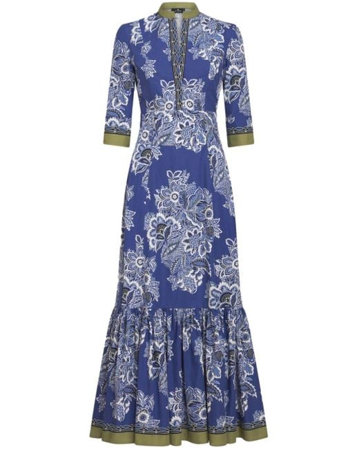 Etro Maxi-jurk Met Bloemenprint in het Blue