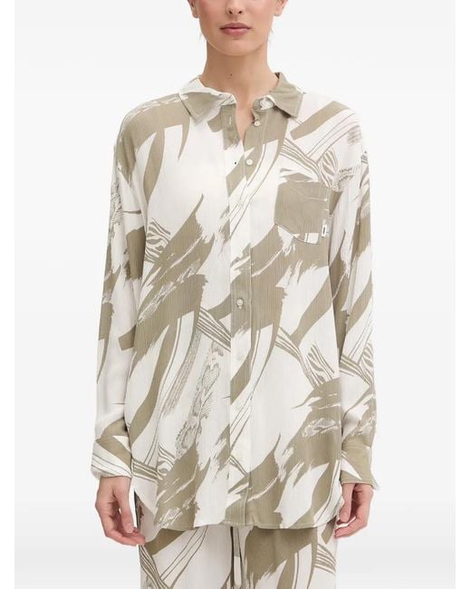 DKNY White Abstract-Print Chest-Pocket Shirt