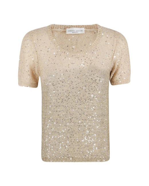 Roberto Collina Natural Sequin-Embellished T-Shirt