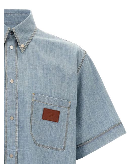 メンズ Fendi ショートスリーブ シャンブレーシャツ Blue