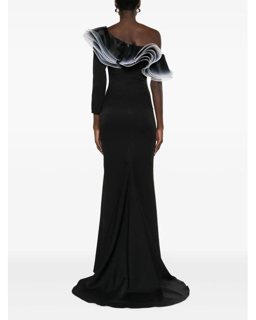 Ana Radu Black Layered-Detail Asymmetric Gown