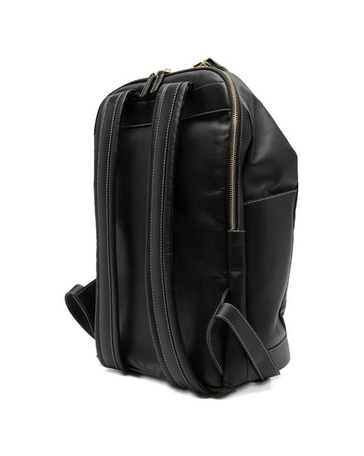 Eleventy Black Contrast-Stitch Leather Backpack for men