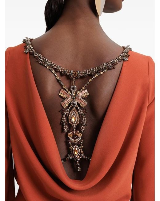 Gemy Maalouf Orange Beaded Cowl-Back Top