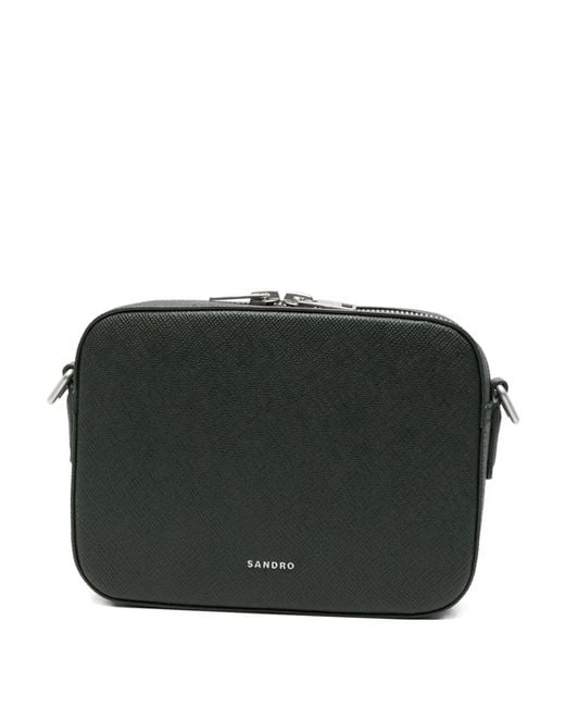Sandro Black Small Zip-Fastening Cross-Hatch Messenger Bag for men