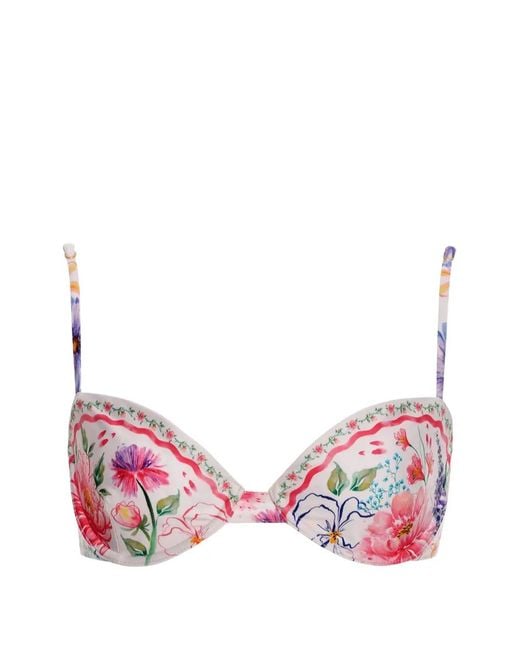 Agua Bendita Pink Floral Embroidered Bikini Top