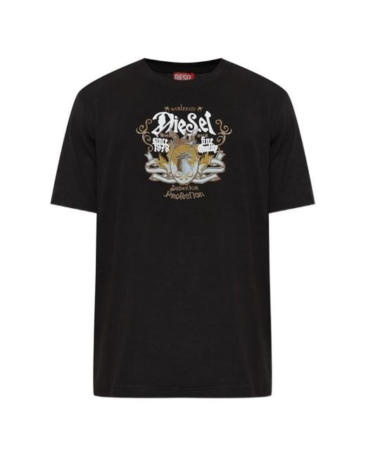 DIESEL Black Graphic-Print T-Shirt for men
