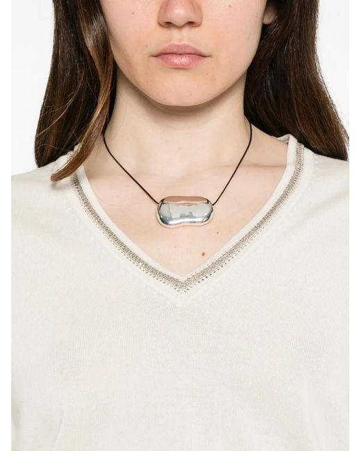 Fabiana Filippi White Bead-Embellished V-Neck Sweater