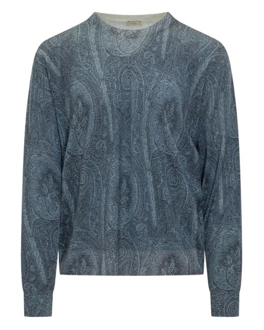 Etro Blue Paisley-print Silk And Cashmere-blend Sweater for men