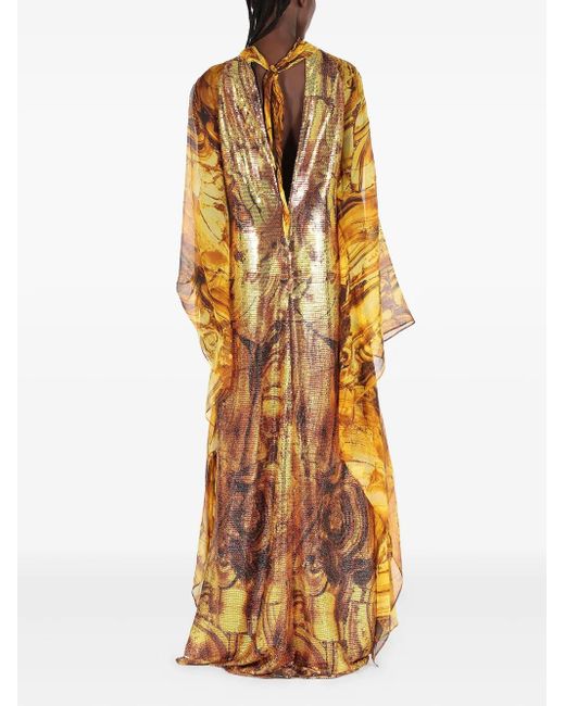Roberto Cavalli Metallic Amber-Print Sequin-Embellished Maxi Dress