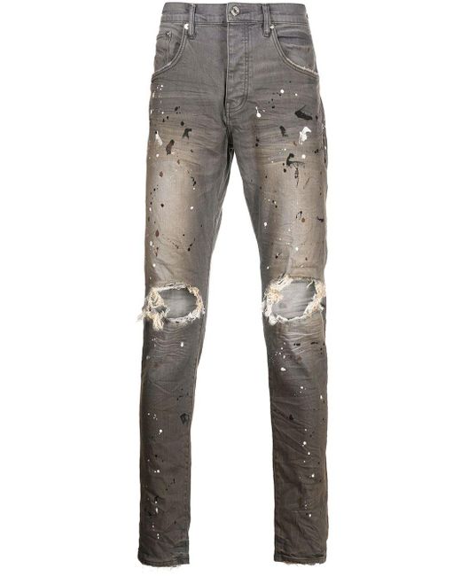 Purple Brand Denim Paint Splatterprint Distressed Jeans in Grey (Gray