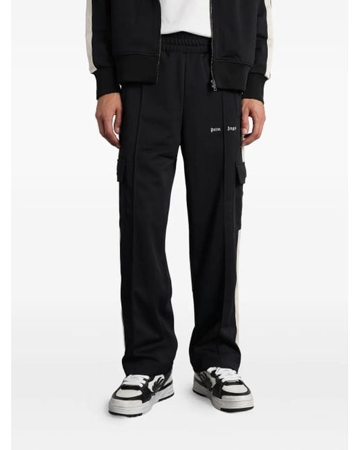Palm Angels Black Stripe-Detailing Cargo Trousers for men