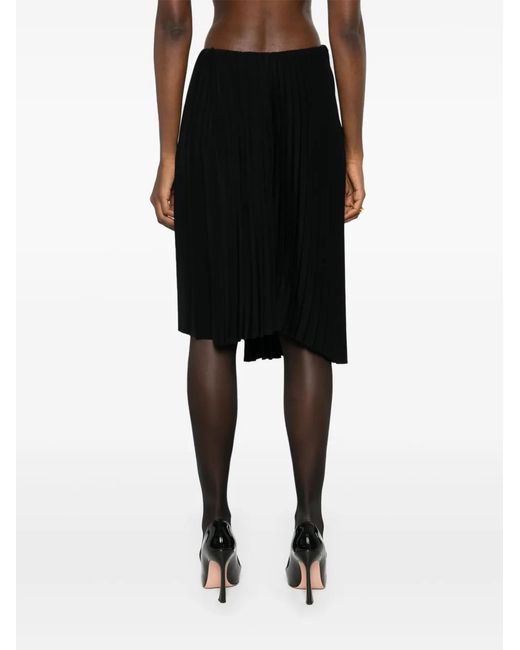 Saint Laurent Black Asymmetric Pleated Midi Skirt