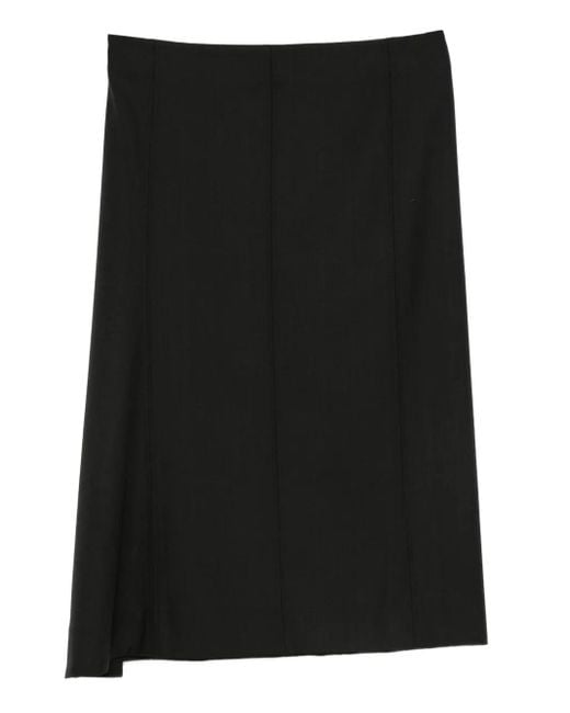 Plan C Black Panelled Wool Asymmetric Skirt