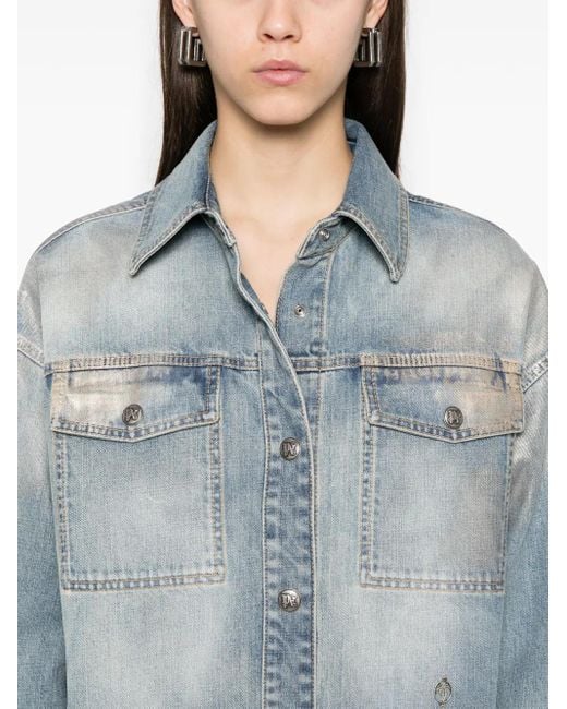 Palm Angels Blue Coated Denim Shirt