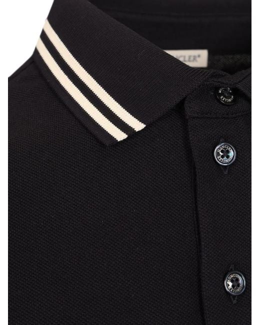 Moncler Black Logo-Patch Polo Shirt for men