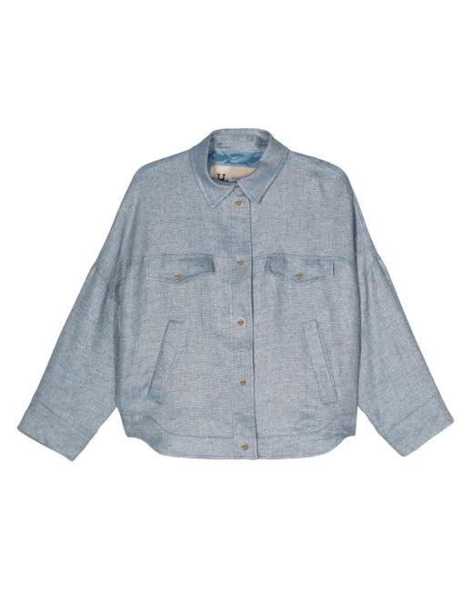 Herno Blue Fischgräten-Jacke Mit Gravierten Logo-Knöpfen